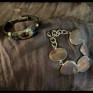 Unique, hand-crafted bracelets:- 1) Purple Agate, 2) Faux-Leather and Glass